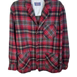 VTG 1950s/60s Pendleton 100% Virgin Wool Red Buffalo Plaid "Topster" Jacket M